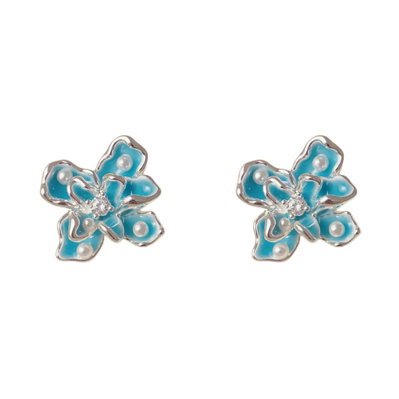Luxury Blue Enamel Iris Flower Stud Earrings – Floral Design