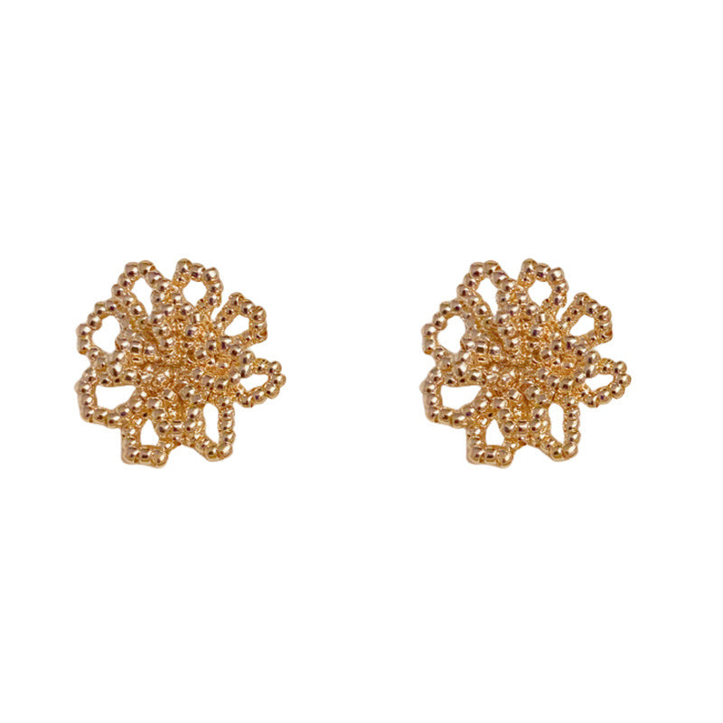 Luxury Beaded Openwork Petal Stud Earrings – Elegant Floral Design