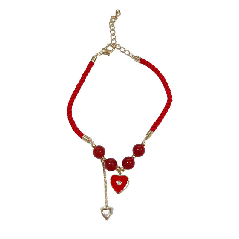 14K Gold-Plated Red Heart Bracelet - Elegant Minimalist Design