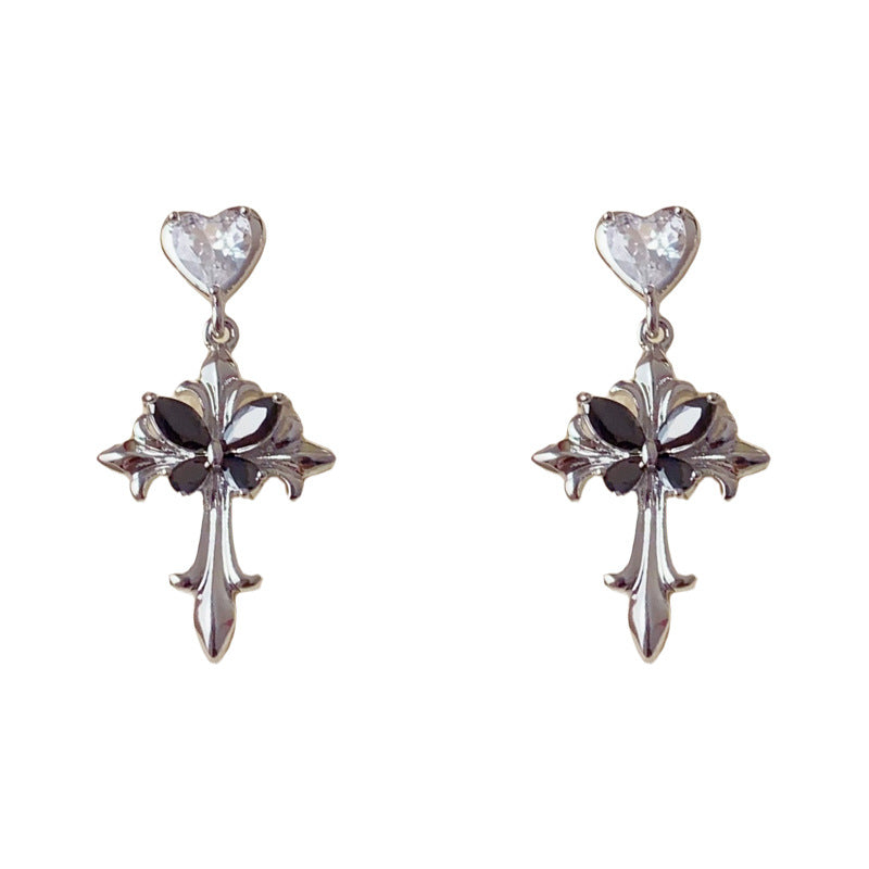 Elegant Zircon Butterfly Cross Drop Earrings – Unique Design