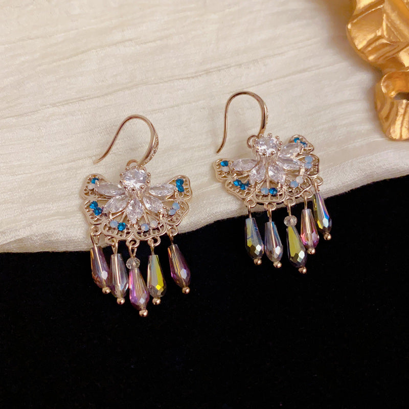 Elegant Coffee Gold Fan-Shaped Tassel Earrings – Geometric Design