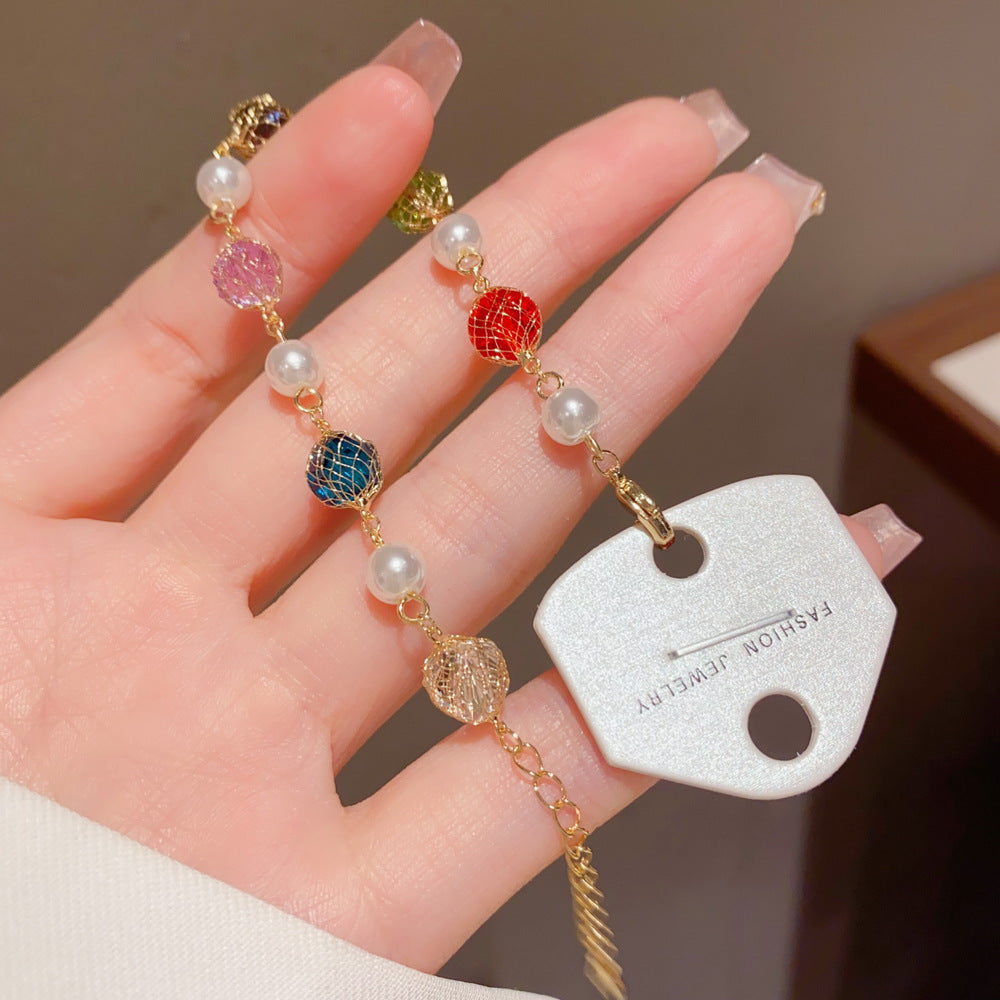 Eaioncol Colorful CZ Grid Pearl Bracelet Gold Silver