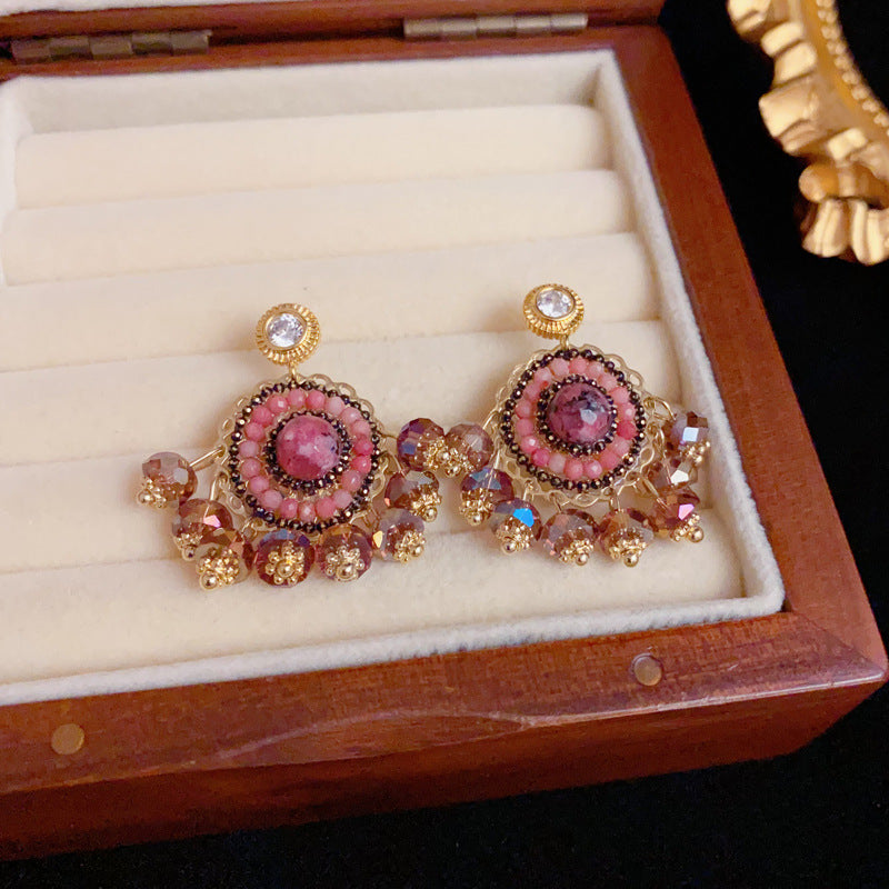 Elegant Round Seed Bead Tassel Drop Earrings – Geometric Design