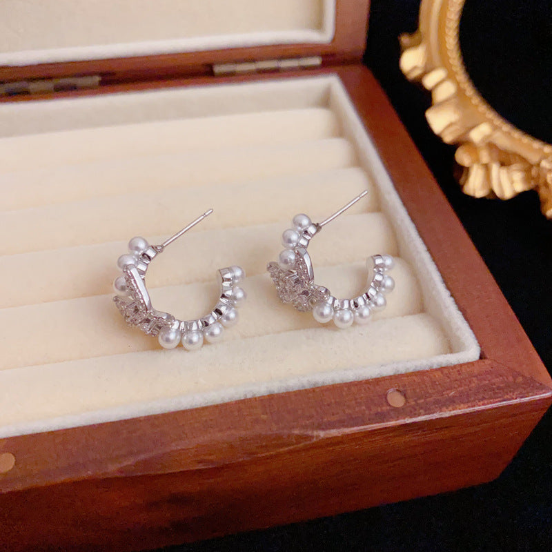 Luxury Zircon Butterfly & Pearl C-Shaped Hoop Earrings– Elegant Design