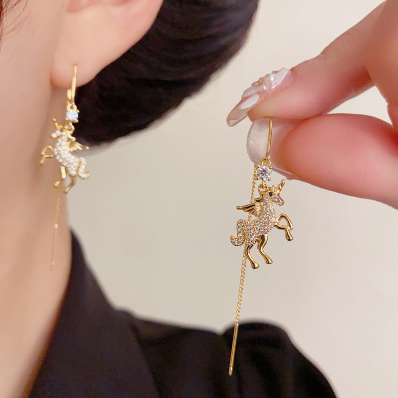 Luxury Zircon Pegasus Long Tassel Threader Earrings – Elegant Design