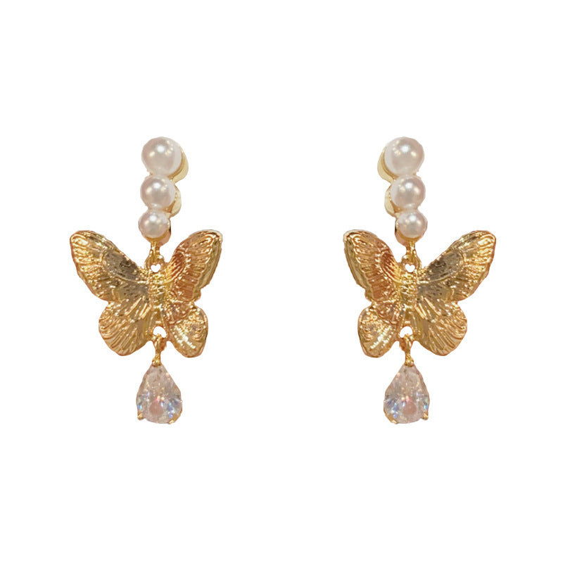 14K Gold-Plated Butterfly Drop Waterdrop Earrings - Elegant Design