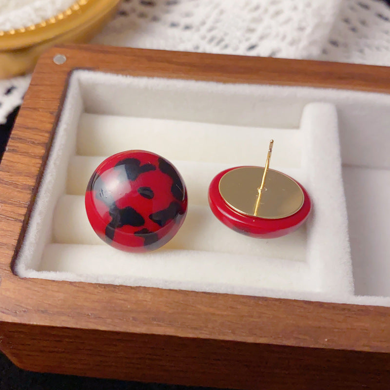 Luxury Red Leopard Round Ring Stud Earrings – Geometric Design
