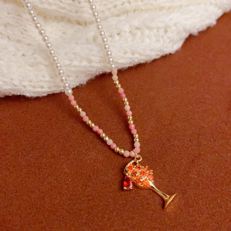 14K Gold-Plated Glass Bead Wine Glass Pendant Necklace – Chic Design