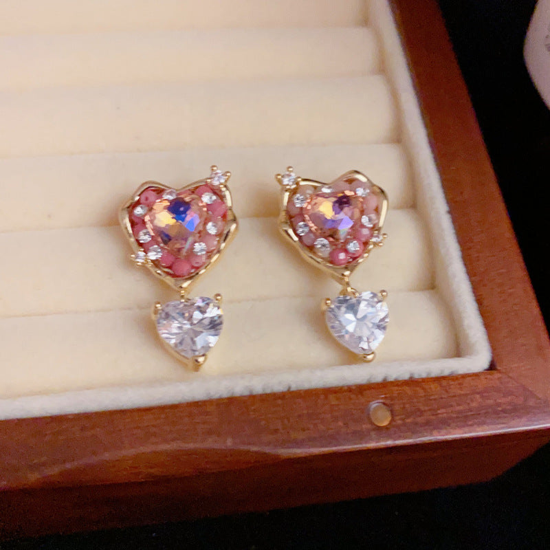 14K Gold-Plated Love Heart Bead Zircon Earring - Elegant Minimalist