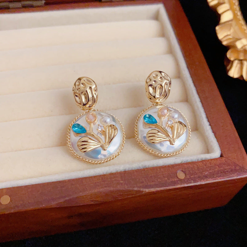 Elegant Zircon Flower Bouquet & Pearl Drop Earrings – Floral Design