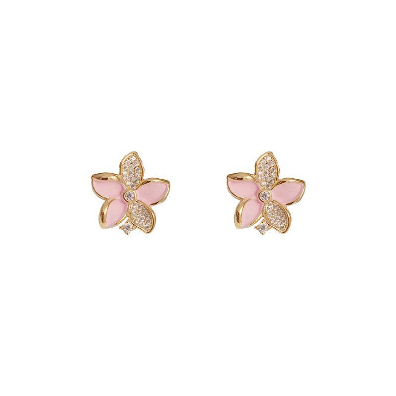 14K Gold Purple Zircon Flower Stud Earrings – Delicate Floral Design
