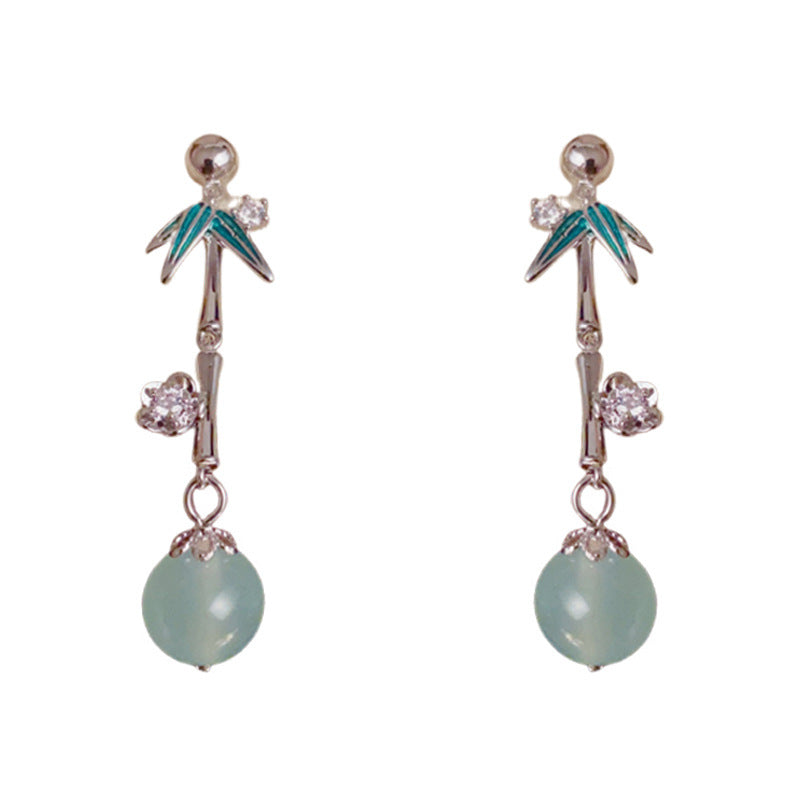 Luxury Zircon Metal Bamboo Leaf Drop Earrings – Elegant Design