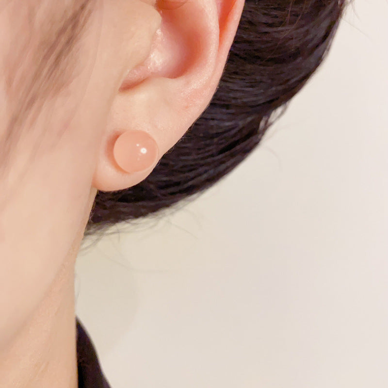 14K Gold-Plated Resin Ball Stud Earrings – Minimalist Geometric Design