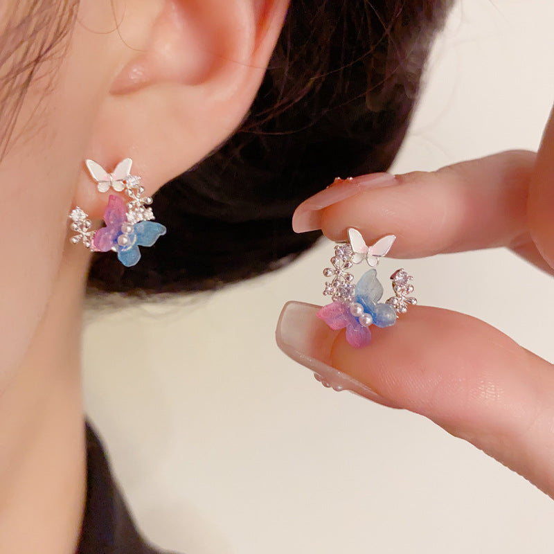 S925 Silver Iridescent Butterfly Stud Earrings – Elegant Design