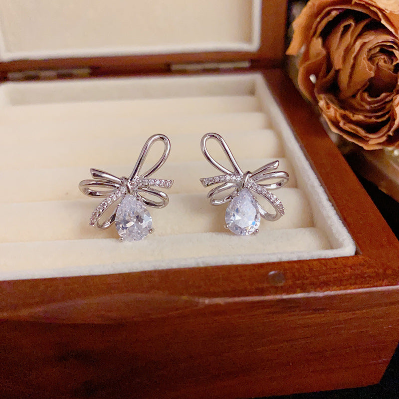 Luxury Metal 3D Bow & Droplet Earrings – Ear Dangles Elegant Design