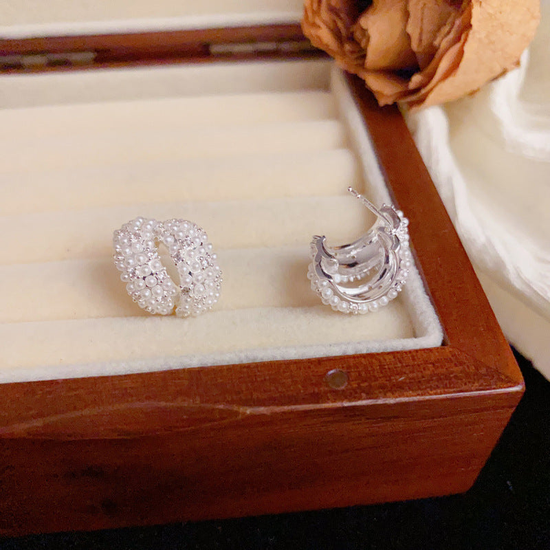 Luxury Geometric Zircon & Pearl Stud Earrings – Elegant Design