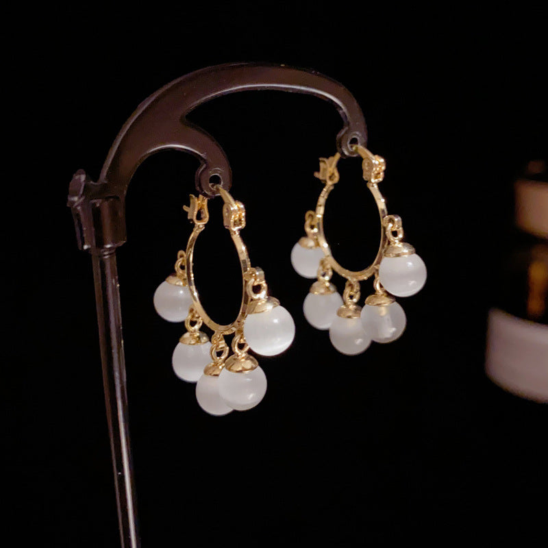 14K Gold-Plated Cat’s Eye Stone Tassel Ear Cuffs – Elegant Design