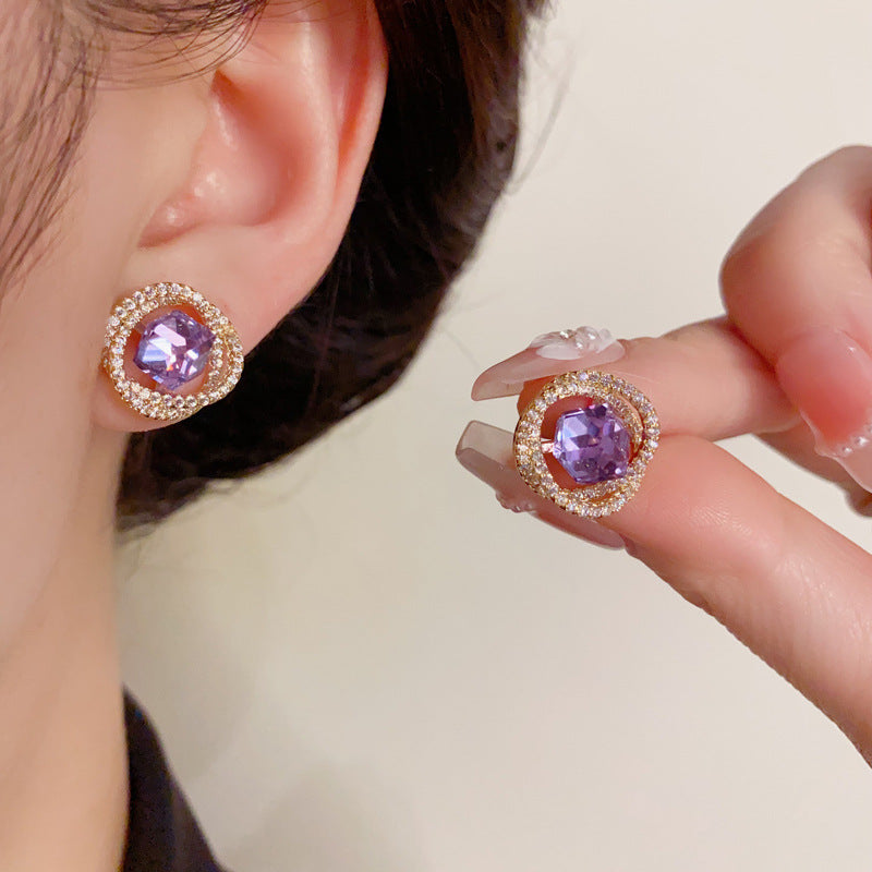 14K Gold Zircon Green & Purple Wrap Stud Earring- Chic Elegance Design