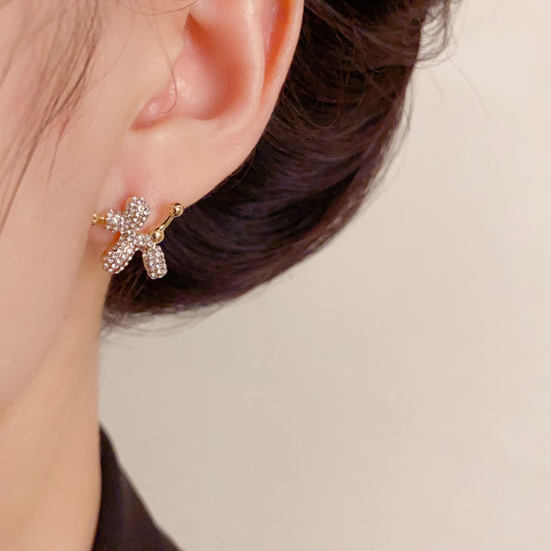 Luxury Full-Zircon Balloon Dog Stud Earrings – Geometric Design