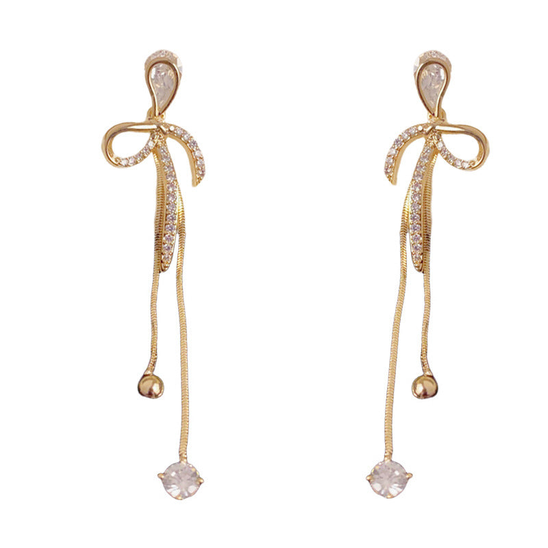 Luxury Zircon Bow Long Tassel Drop Earrings – Ultra-Sparkle Design