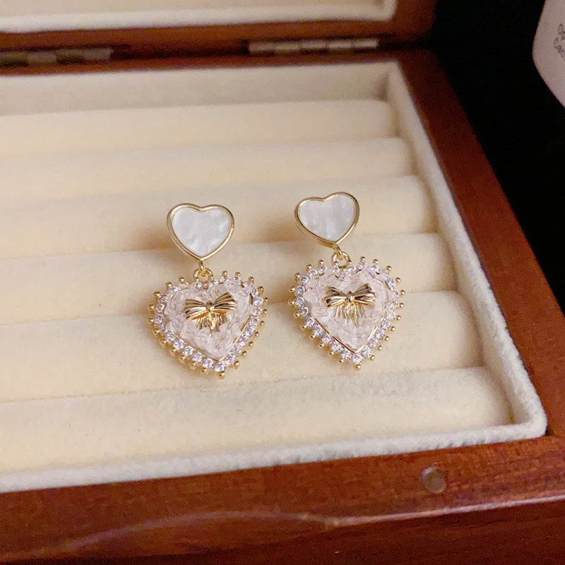 14K Gold-Plated Pink Heart Bow Drop Earrings – Sweet Chic Design