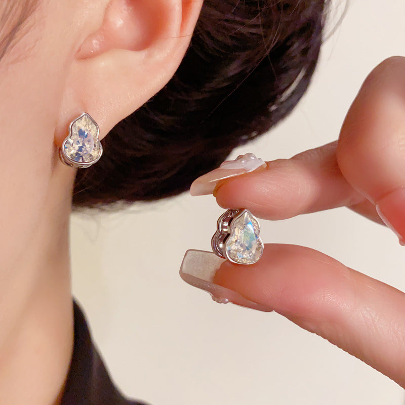 Elegant Full-Zircon Double-Sided Gourd Earrings – Floral Design