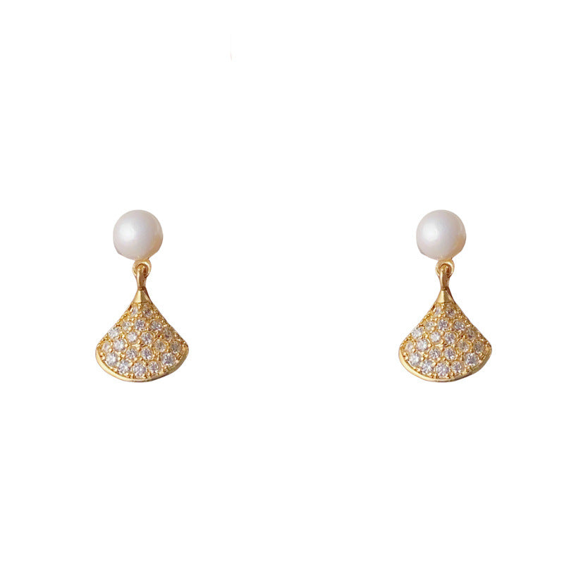 Luxury Pearl Full-Zircon Mini Dress Stud Earrings – Geometric Design