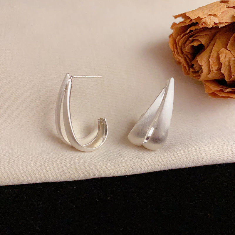 Elegant Silver Double-Layer Teardrop Earrings – Geometric Design