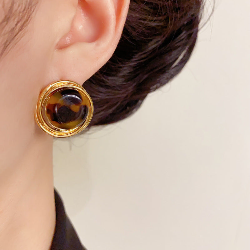 Luxury Metal Leopard Print Geometric Stud Earrings – Elegant Design