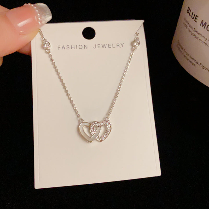 14K Gold-Plated Zircon Heart D-Ring Pendant Necklace - Elegant Design