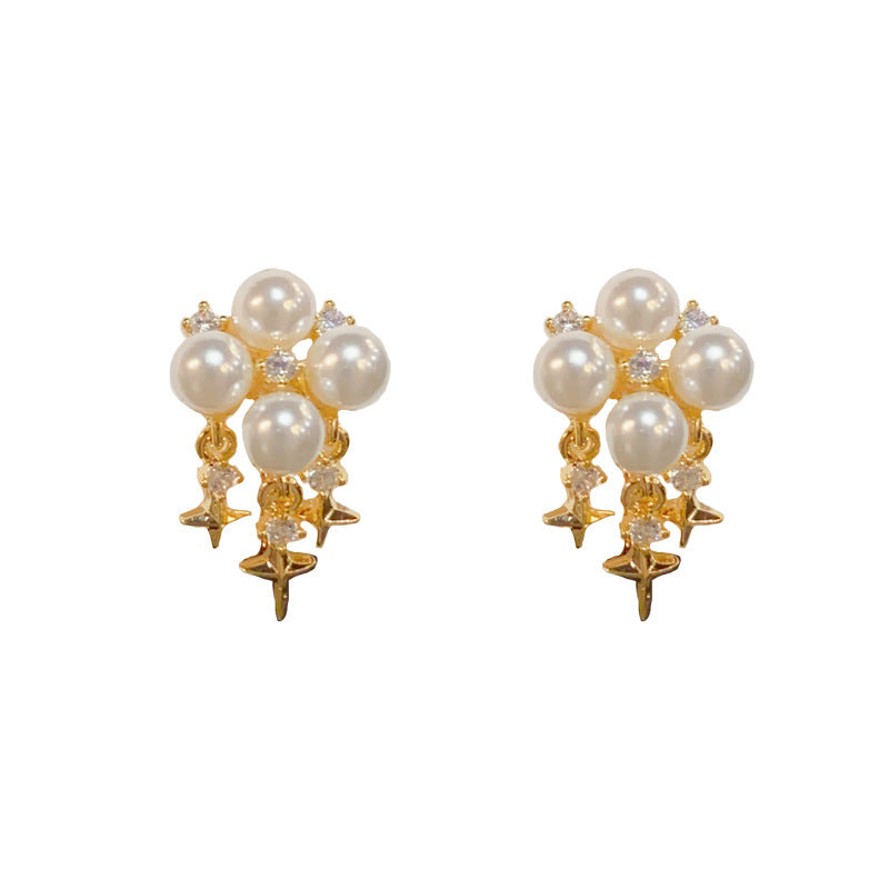 14K Gold-Plated Pearl Star Tassel Clip-On Earrings– No Piercing Needed