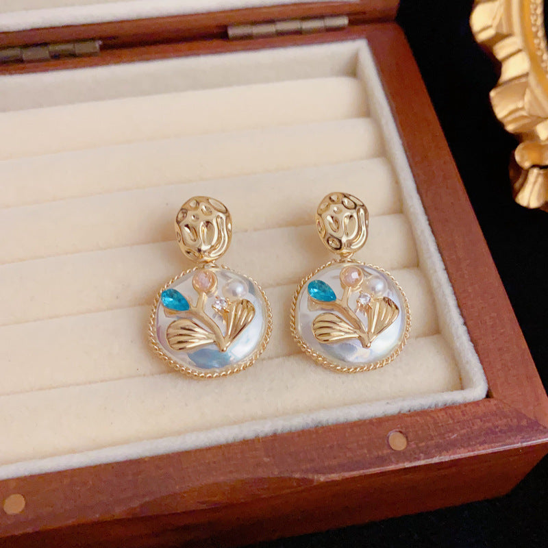 Elegant Zircon Flower Bouquet & Pearl Drop Earrings – Floral Design