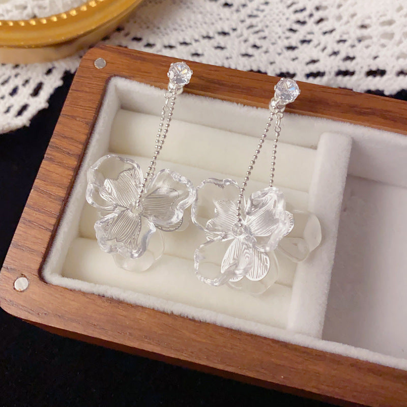 Luxury White Double-Sided Petal Drop Earrings – Elegant Floral Design