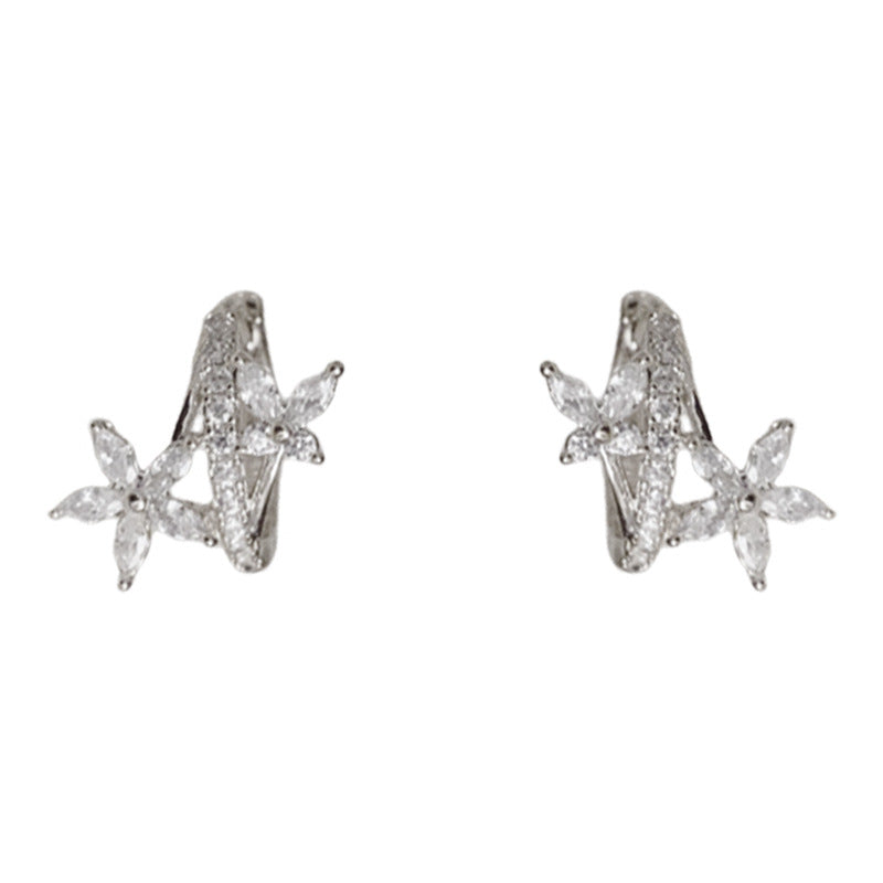 14K Gold Luxury Zircon Butterfly & Flower Earrings – Elegant Design