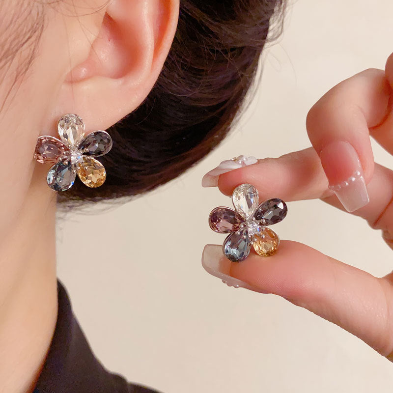 Luxury Colorful Zircon Flower Stud Earrings – Floral Design