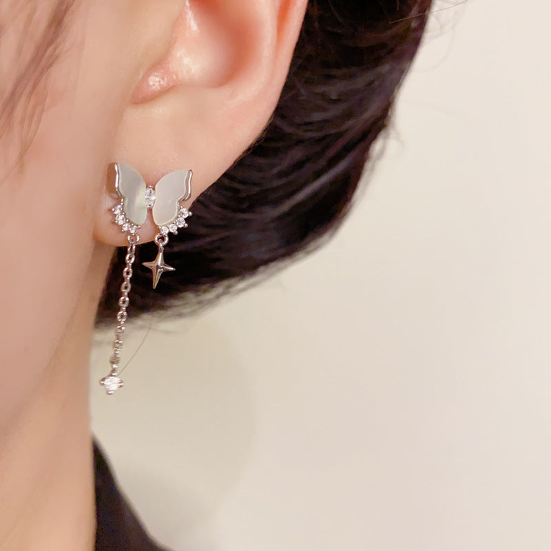 Luxury Shell Butterfly & Star Tassel Drop Earrings– S925 Silver Needle