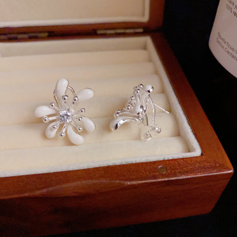 Thick Silver Firework Enamel Earrings – French Retro Design