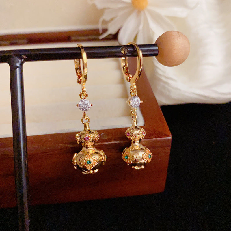 Luxury Zircon Metal Gourd Tassel Ear Cuff Earrings – Elegant Design