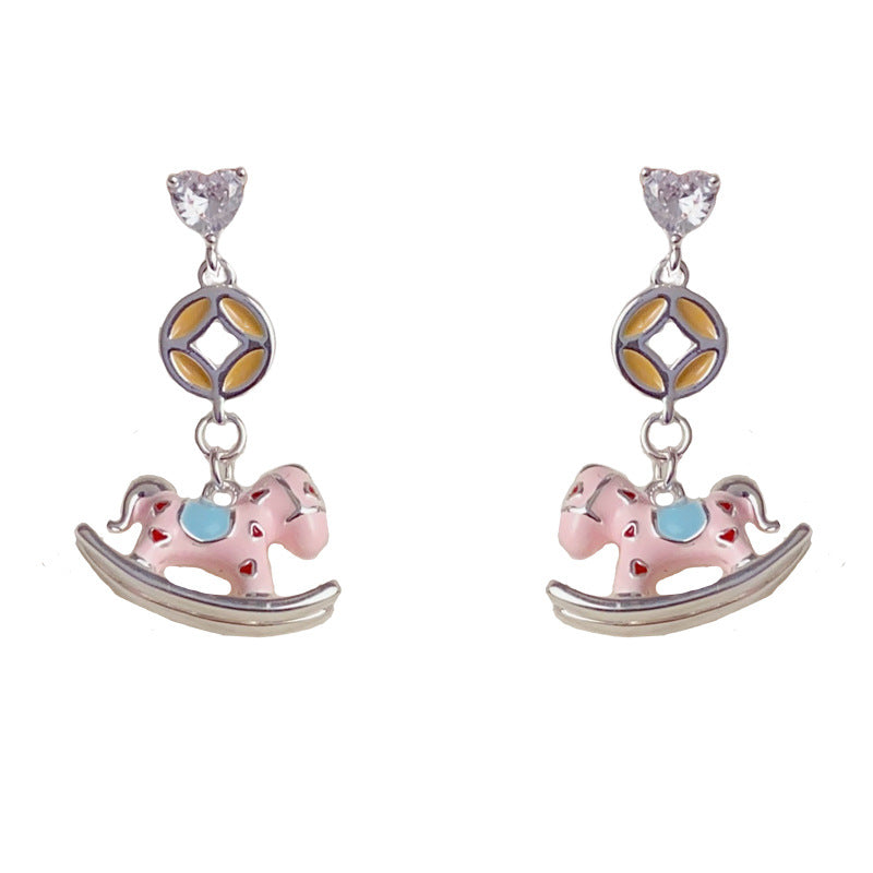Elegant Enamel Little Horse Drop Earrings – Animal Design