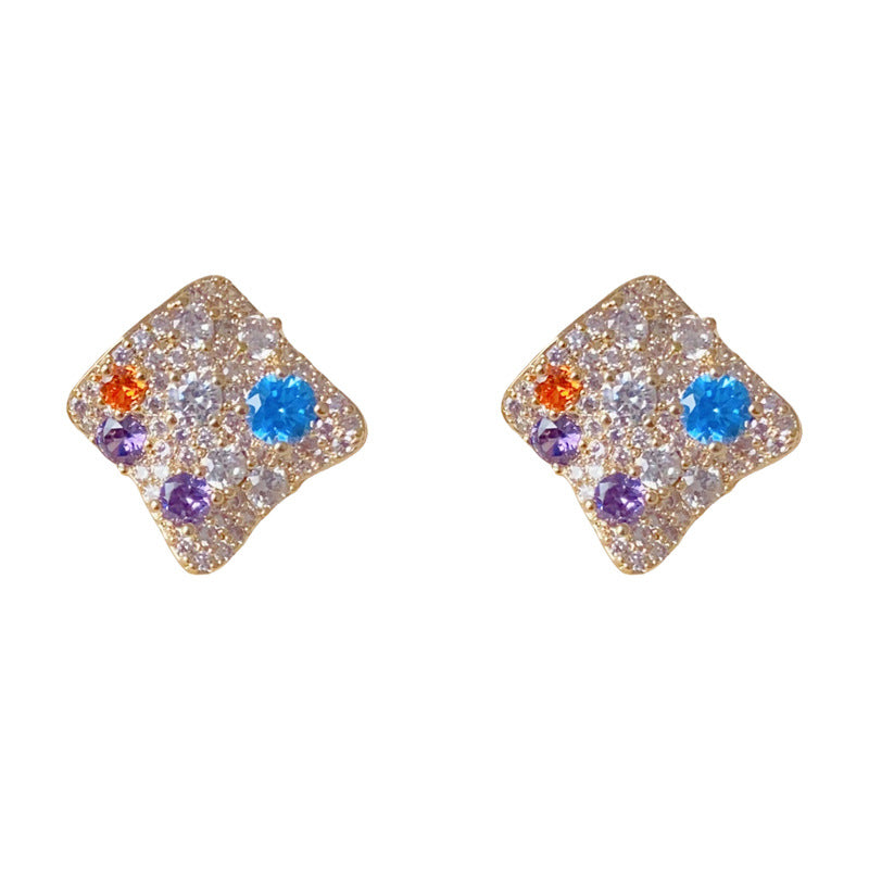Luxury Full-Zircon Colorful Rhombus Stud Earrings – Sparkle Design