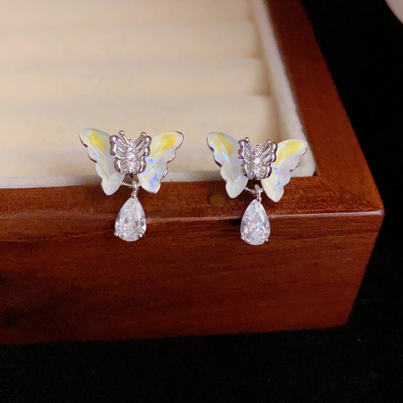 14K Gold Butterfly Teardrop Drop Earrings - Chic Elegance Design