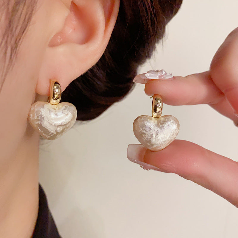 14K Gold-Plated Heart Cotton Pearl Earrings - Simple Elegance Design
