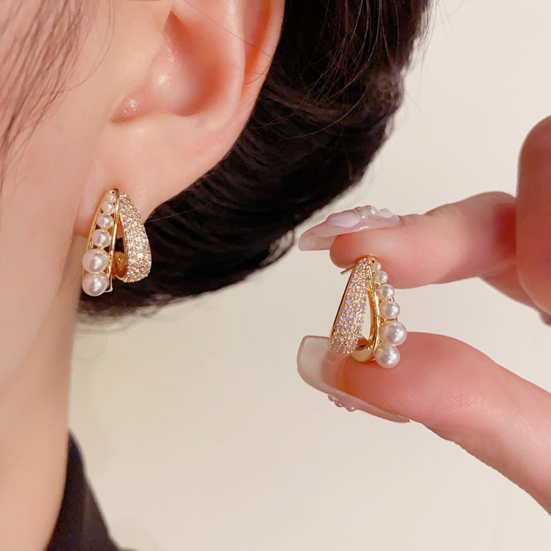 Luxury Pearl Double-Layer Teardrop Stud Earrings – Elegant Design