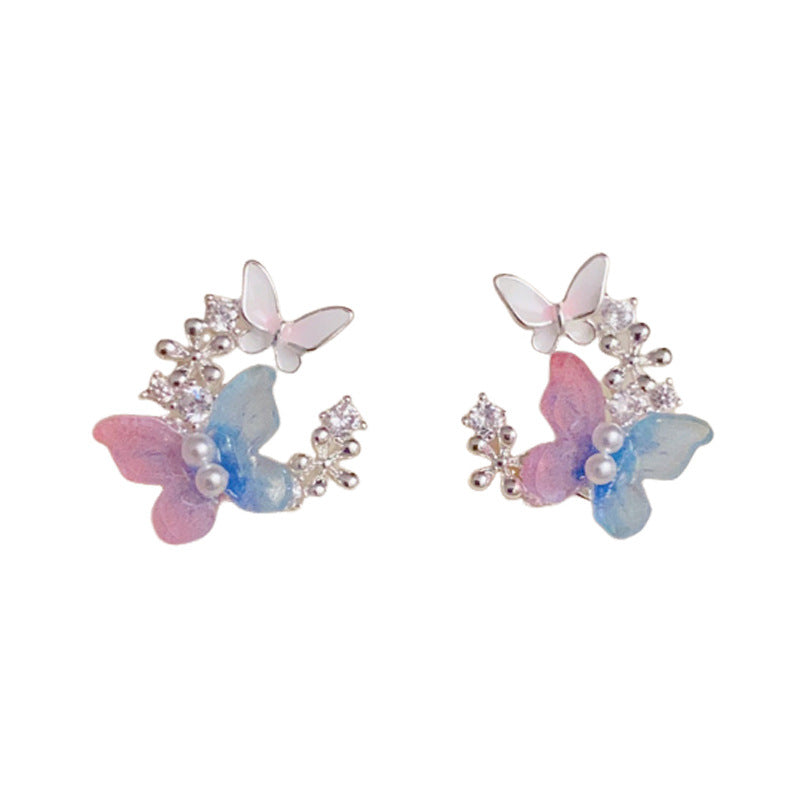 S925 Silver Iridescent Butterfly Stud Earrings – Elegant Design