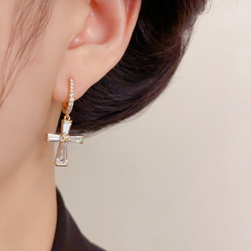 Luxury Zircon Cross Ear Cuff Earrings – Minimalist Design