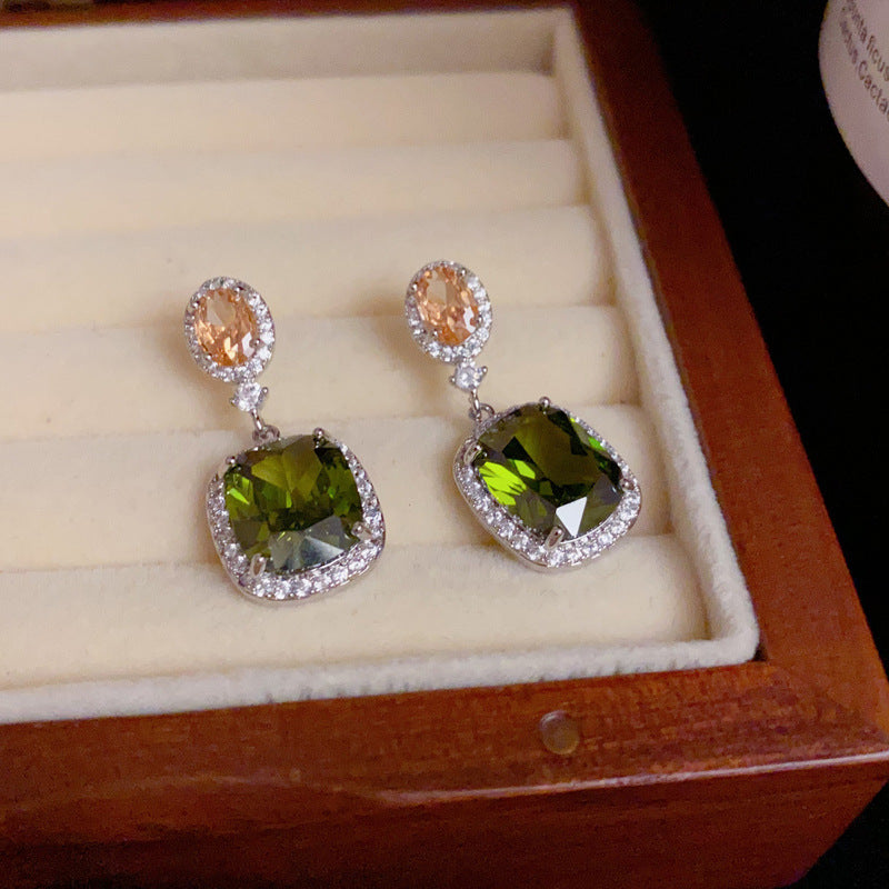 14K Gold-Plated Emerald Square Stud Earrings - Sparkling Luxury Design