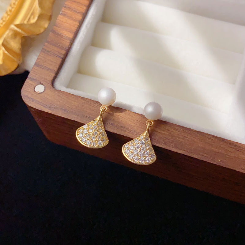 Luxury Pearl Full-Zircon Mini Dress Stud Earrings – Geometric Design