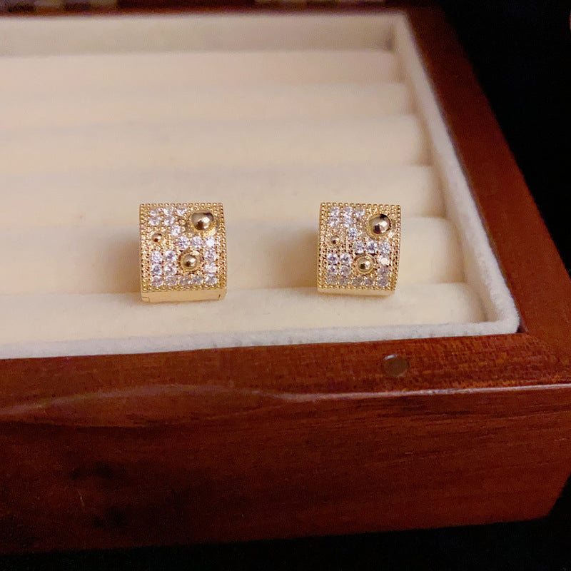 14K Gold-Plated Diamond Square Hollow Hoop Earrings - Retro-Inspired