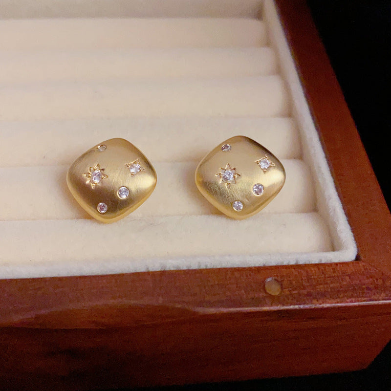 14K Gold-Plated Diamond-Studded Rhombus Earrings - Elegant Chic Design