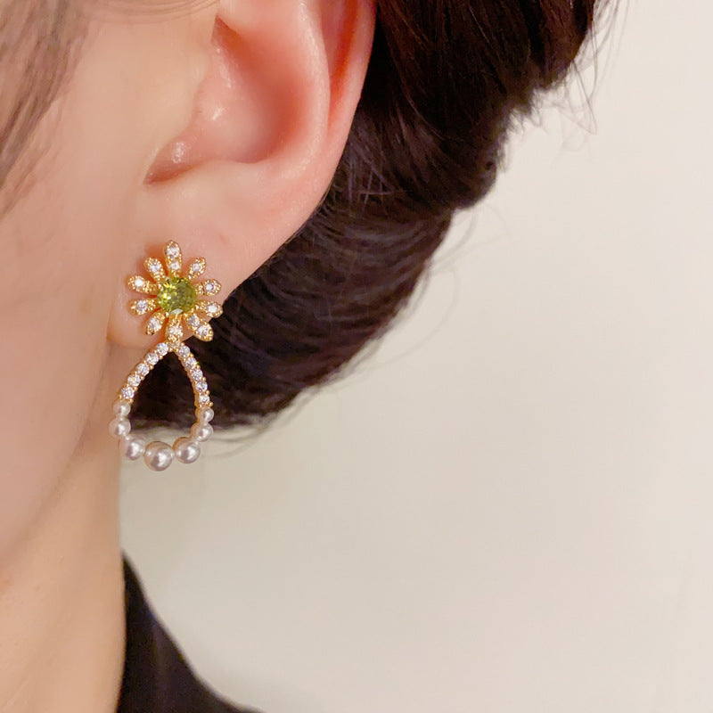 14K Gold-Plated Zircon Sunburst Waterdrop Earrings - Elegant Design